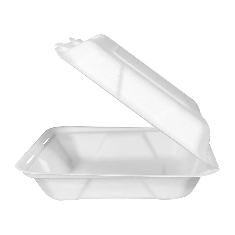 100% Compostable Clamshell Take-Out Food Container 8 Inch Three